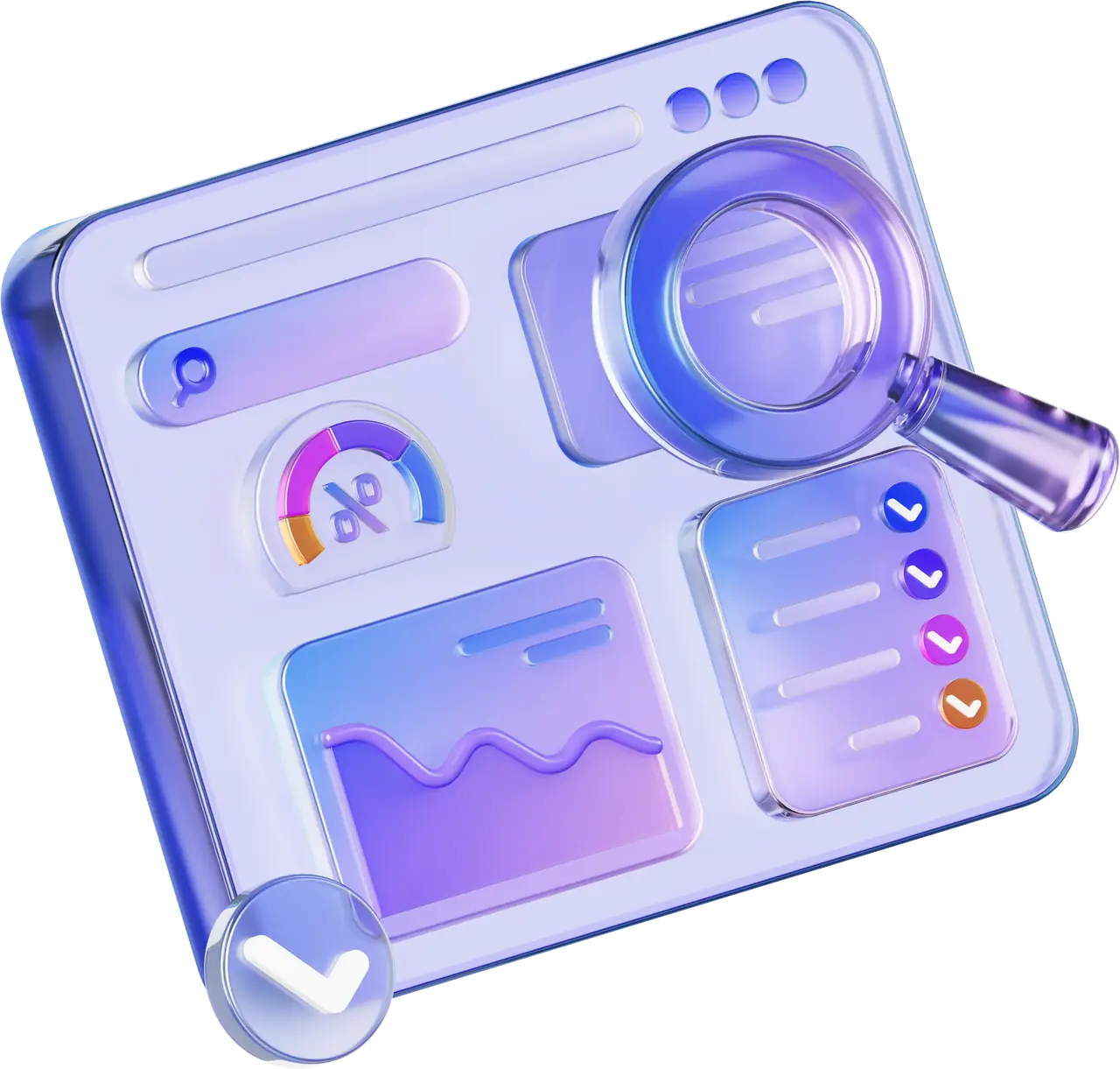Pannello di vetro con la dashboard dei risultati della tua azienda.